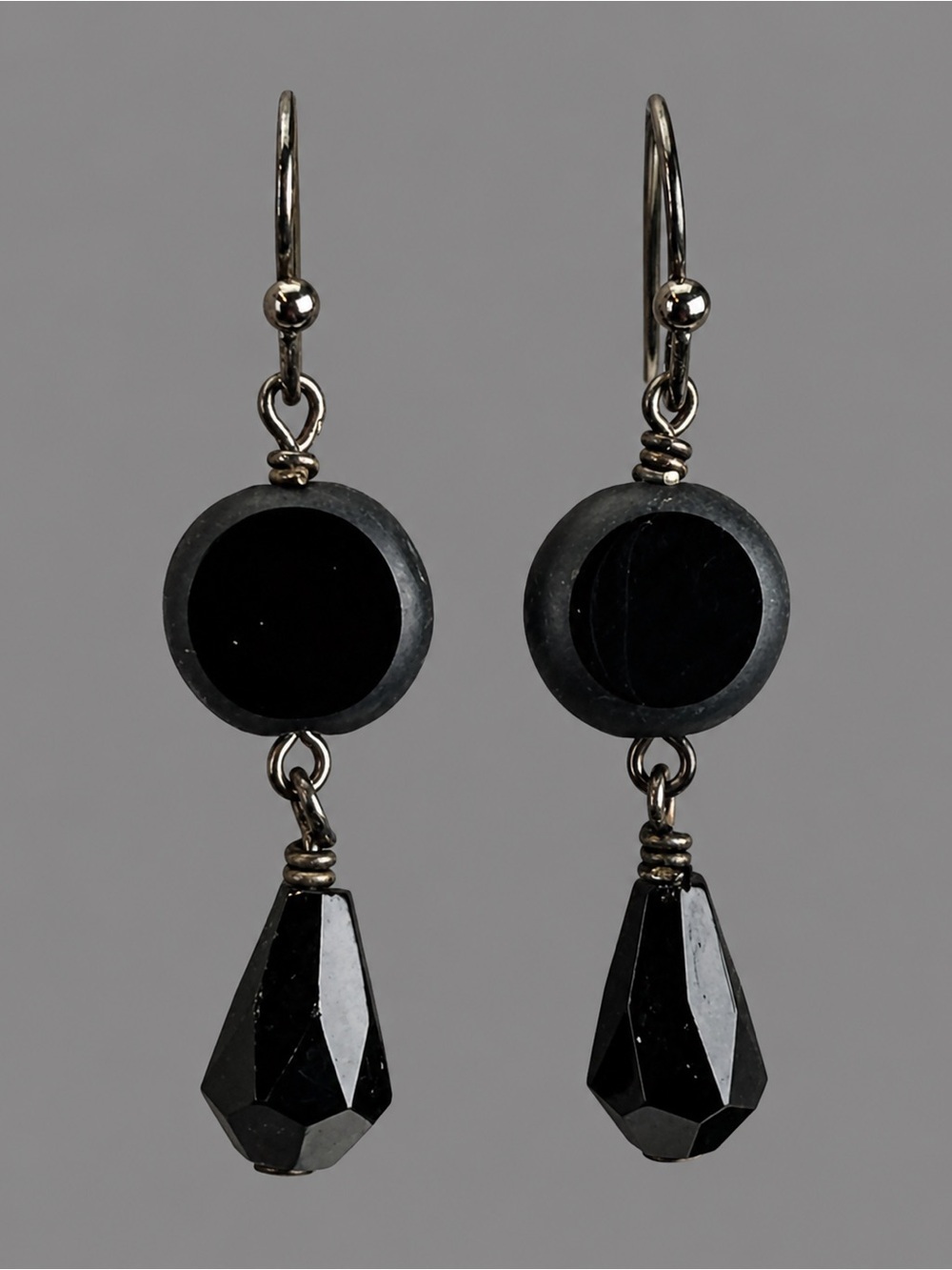 Black Gunmetal Drop Pierced Earrings